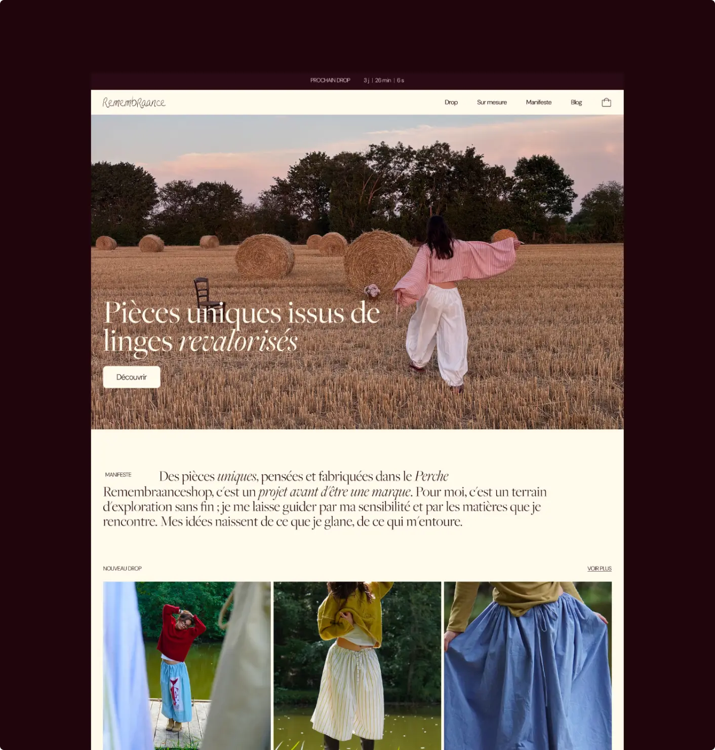 Remembraance — Site e-commerce, aperçu 1